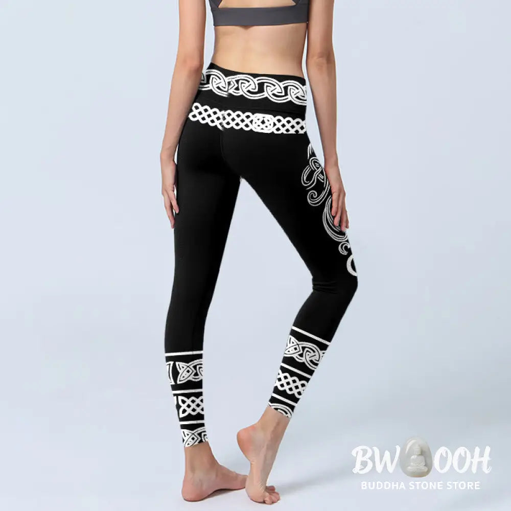 BWOOOH printed yoga leggings - Symmetrical Celtic Knot Pattern Print Gy