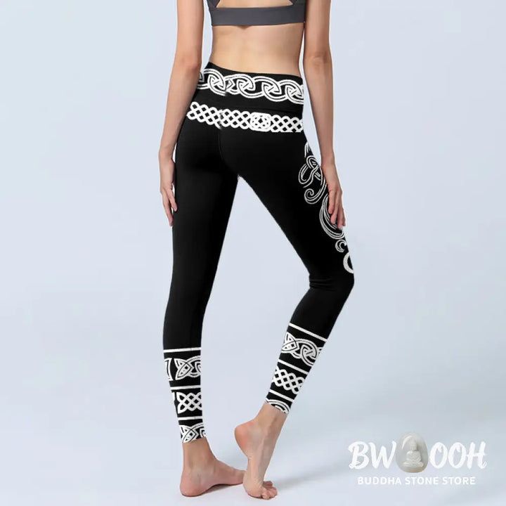 BWOOOH printed yoga leggings - Symmetrical Celtic Knot Pattern Print Gy