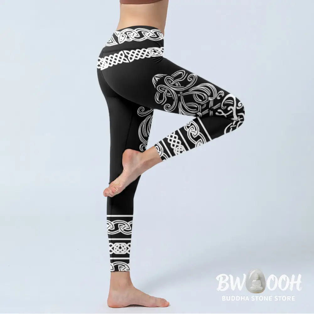 BWOOOH printed yoga leggings - Symmetrical Celtic Knot Pattern Print Gy