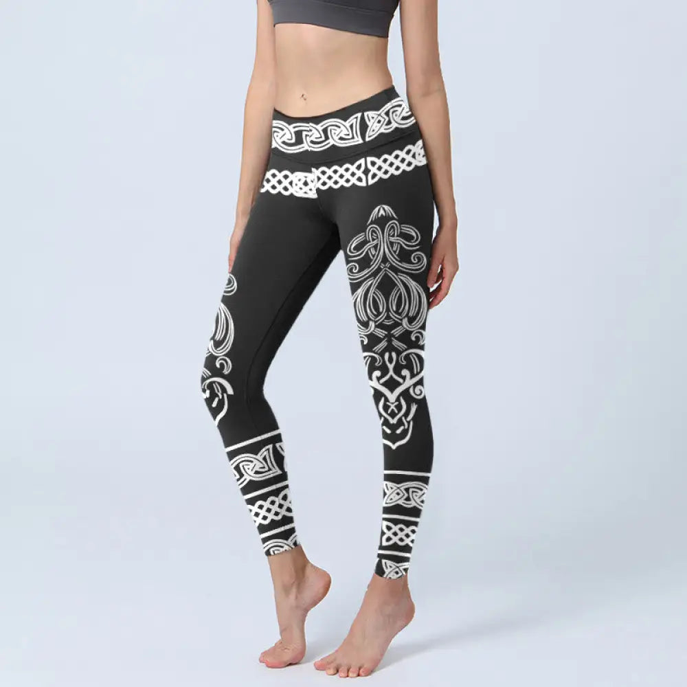 BWOOOH printed yoga leggings - Symmetrical Celtic Knot Pattern Print Gy