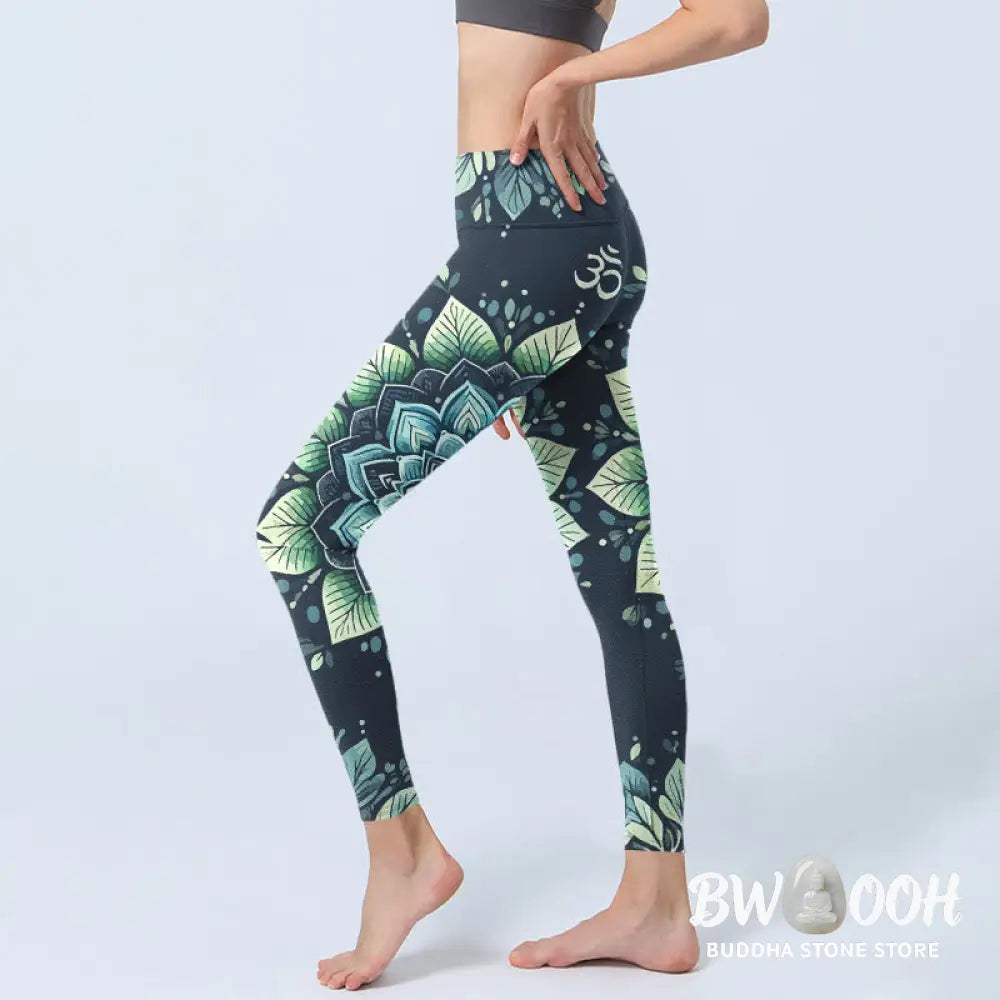 BWOOOH printed yoga leggings - Symmetrical Om Symbol Flower Pattern Pri