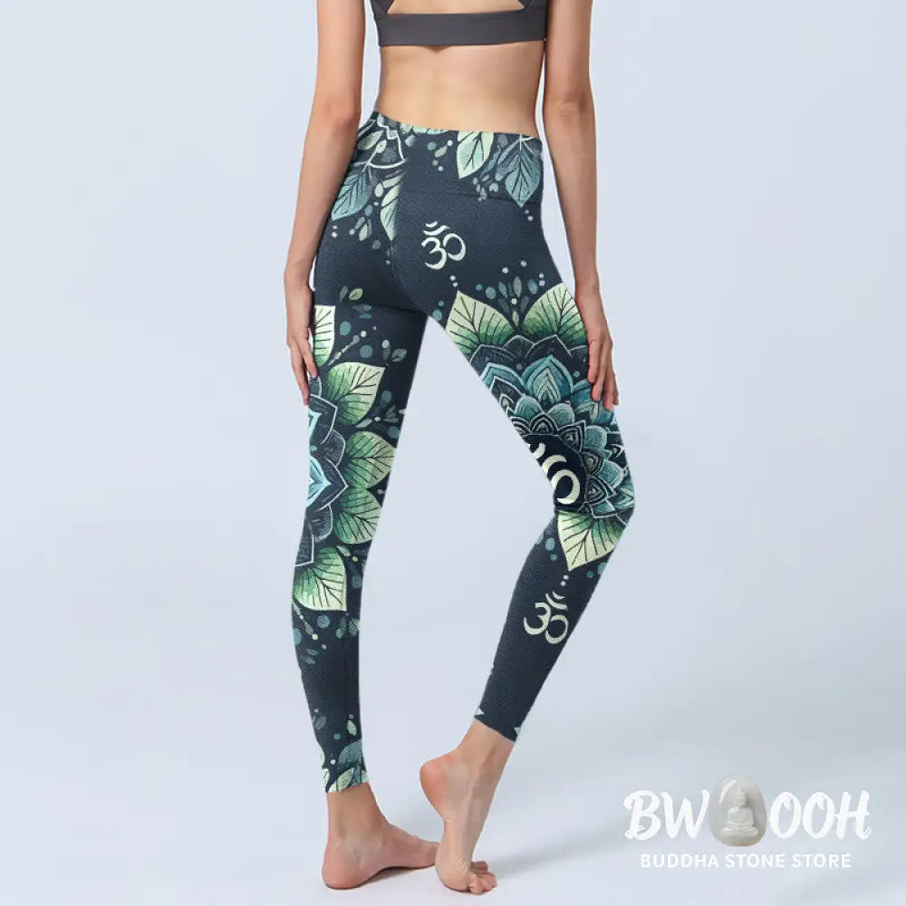 BWOOOH printed yoga leggings - Symmetrical Om Symbol Flower Pattern Pri
