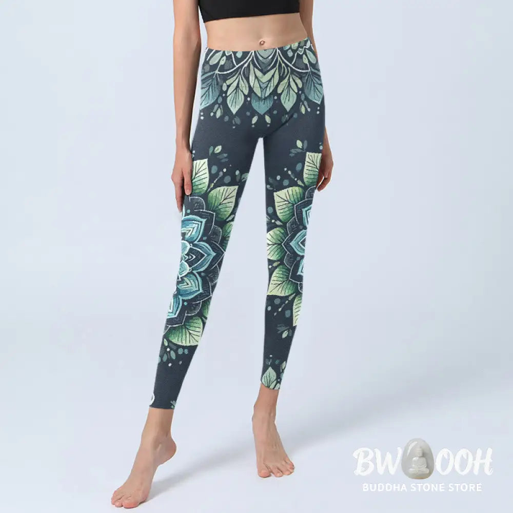 BWOOOH printed yoga leggings - Symmetrical Om Symbol Flower Pattern Pri