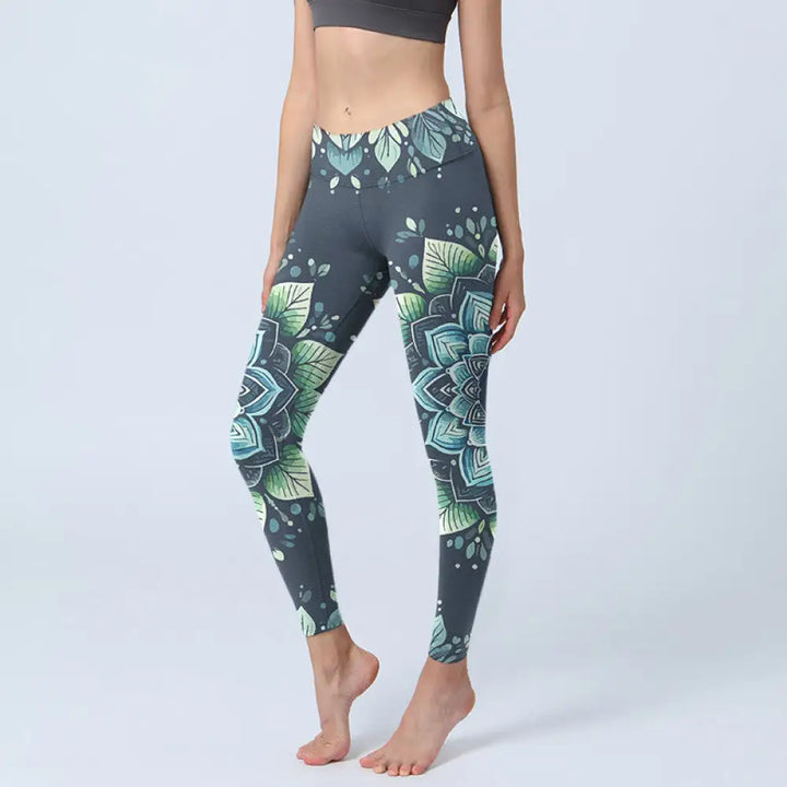 BWOOOH printed yoga leggings - Symmetrical Om Symbol Flower Pattern Pri