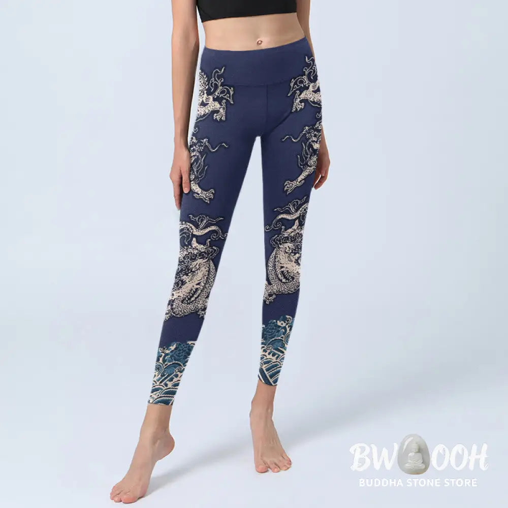 BWOOOH printed yoga leggings - Symmetry Dragon Wave Pattern Print Gym L