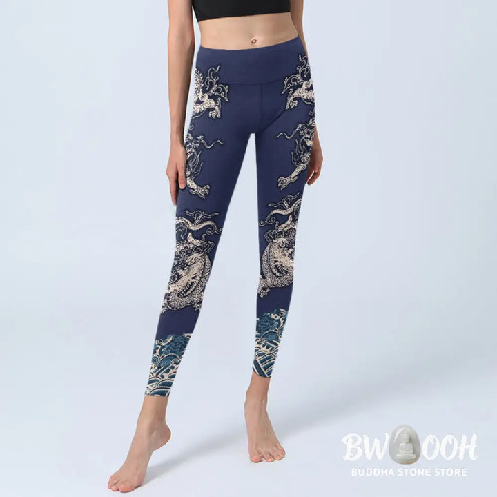 BWOOOH printed yoga leggings - Symmetry Dragon Wave Pattern Print Gym L