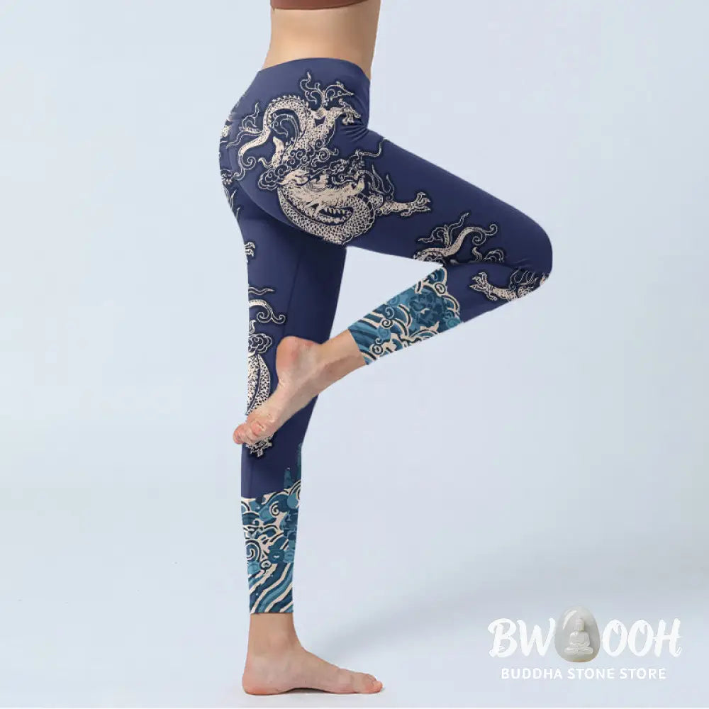 BWOOOH printed yoga leggings - Symmetry Dragon Wave Pattern Print Gym L