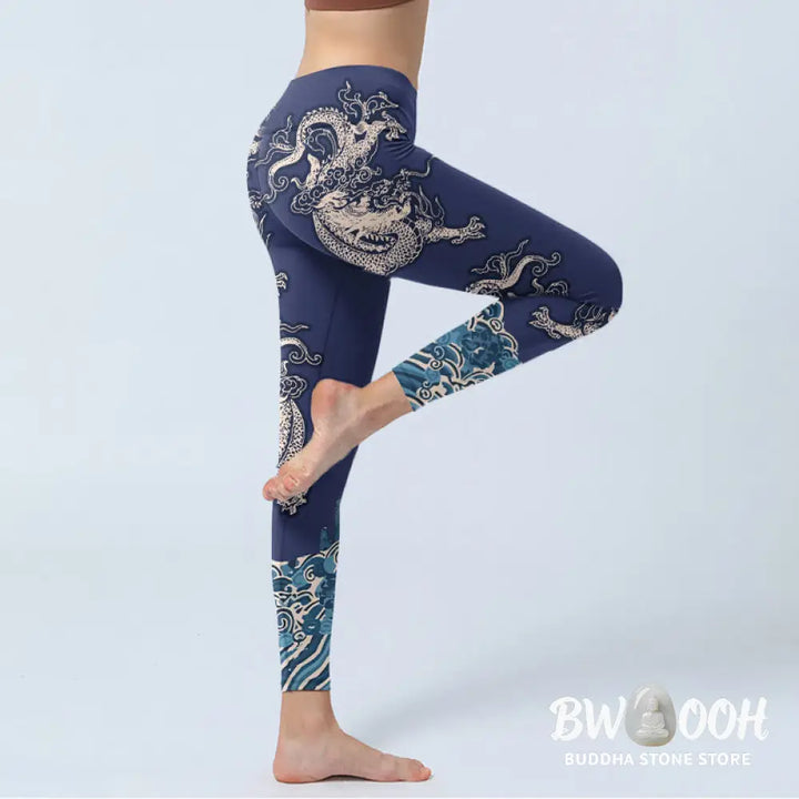BWOOOH printed yoga leggings - Symmetry Dragon Wave Pattern Print Gym L