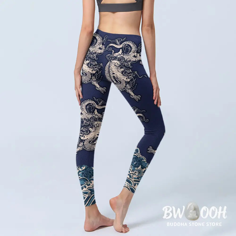 BWOOOH printed yoga leggings - Symmetry Dragon Wave Pattern Print Gym L