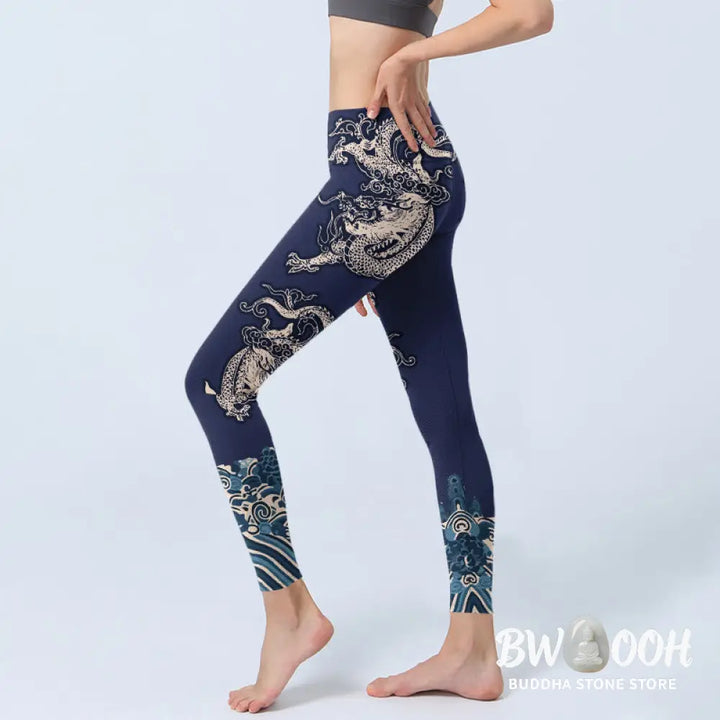 BWOOOH printed yoga leggings - Symmetry Dragon Wave Pattern Print Gym L