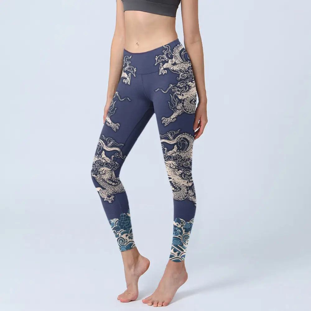 BWOOOH printed yoga leggings - Symmetry Dragon Wave Pattern Print Gym L