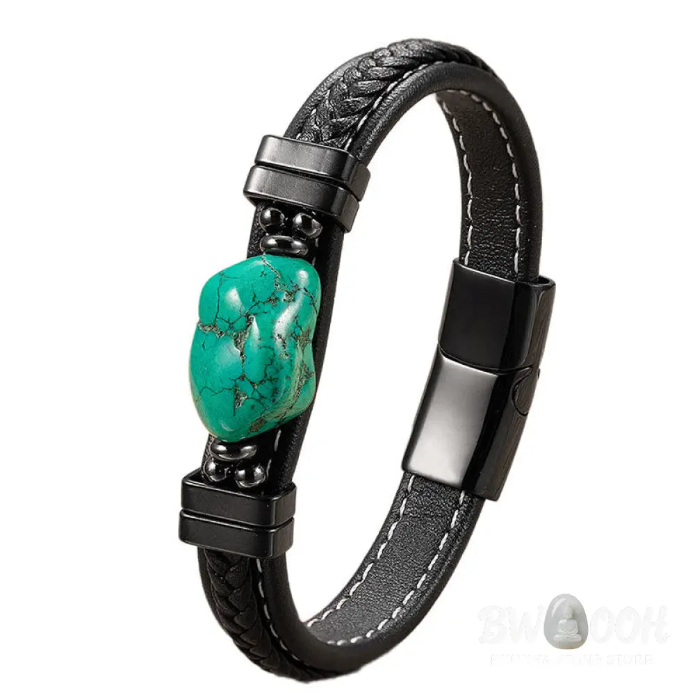 Buddha Stones Synthetic Turquoise Braided Leather Bold Bracelet - Bracelet