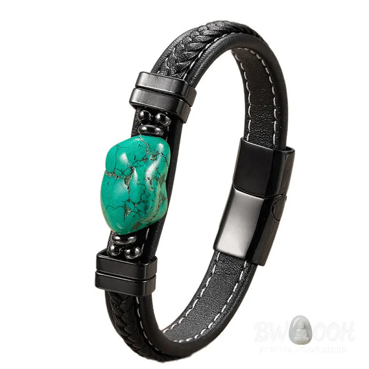 Buddha Stones Synthetic Turquoise Braided Leather Bold Bracelet - Bracelet