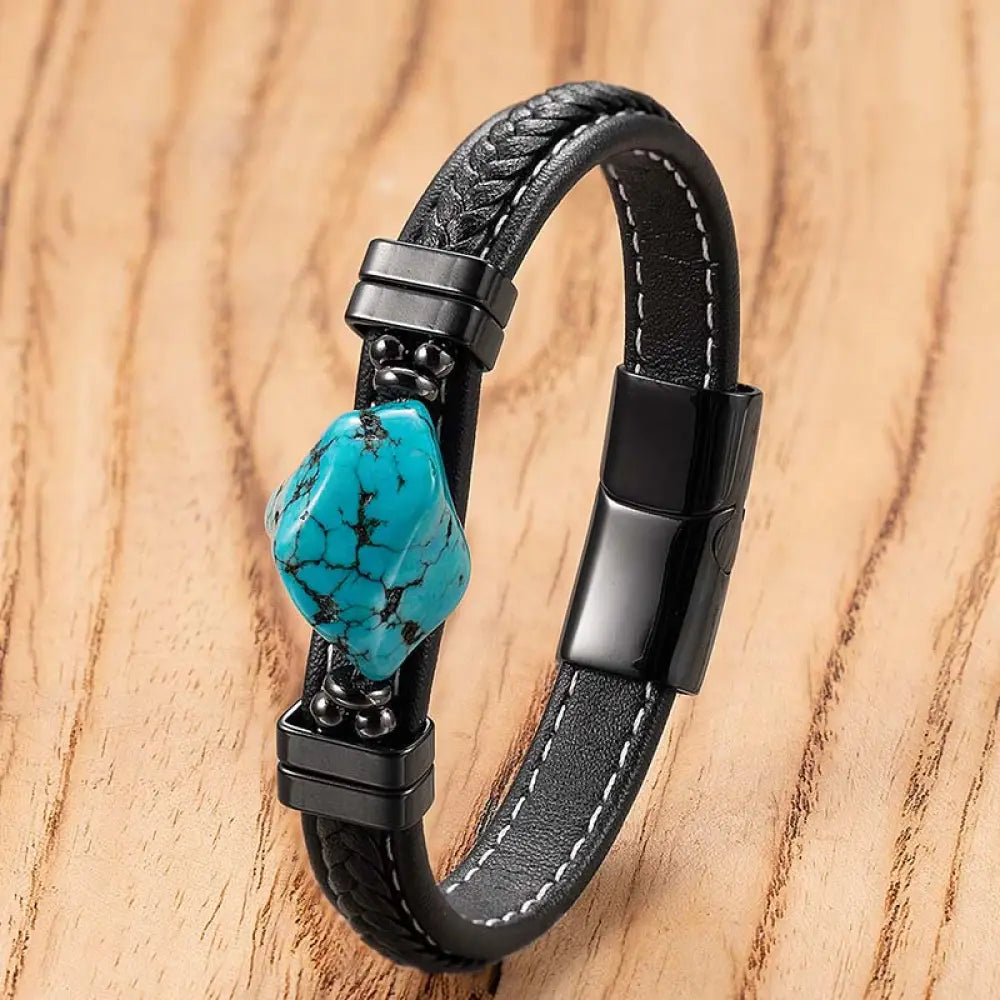 Buddha Stones Synthetic Turquoise Braided Leather Bold Bracelet - Blue Leather / 17cm - Bracelet