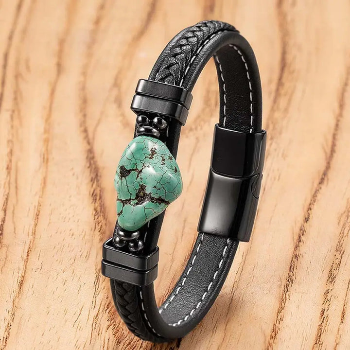 Buddha Stones Synthetic Turquoise Braided Leather Bold Bracelet - Light Green Leather / 17cm - Bracelet
