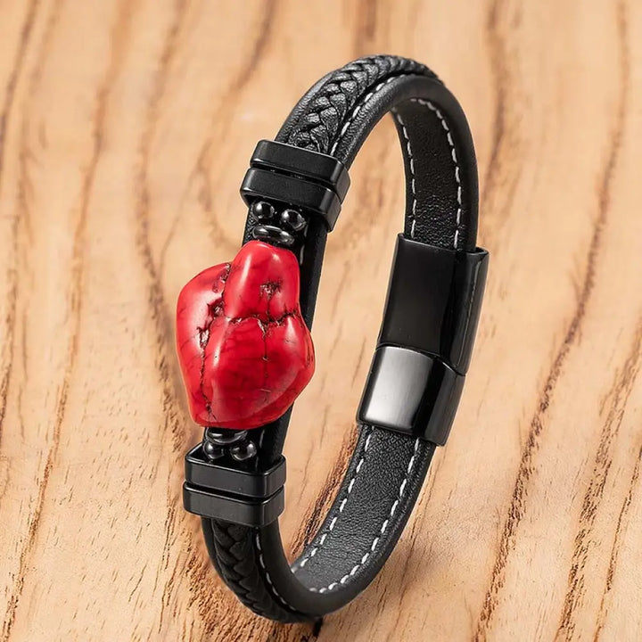 Buddha Stones Synthetic Turquoise Braided Leather Bold Bracelet - Red Leather / 17cm - Bracelet