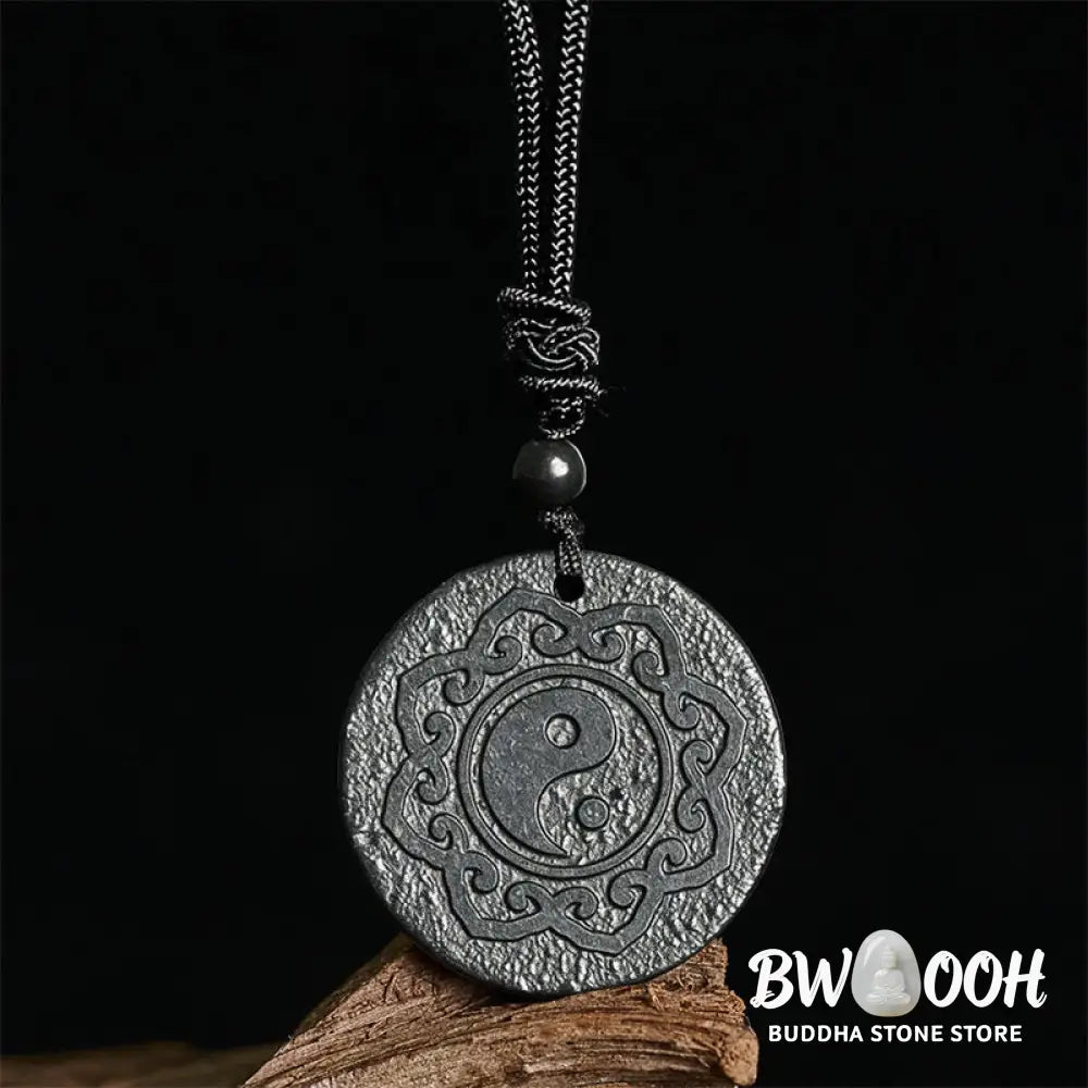 Buddha Stones Tai Chi Yin Yang Symbol Authentic Shungite Stone Inner Strength Necklace Pendant - BWOOOH - Shungite