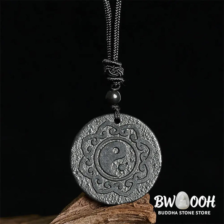 Buddha Stones Tai Chi Yin Yang Symbol Authentic Shungite Stone Inner Strength Necklace Pendant - BWOOOH - Shungite