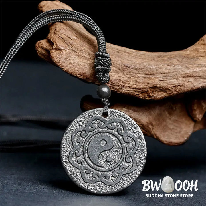 Buddha Stones Tai Chi Yin Yang Symbol Authentic Shungite Stone Inner Strength Necklace Pendant - BWOOOH - Shungite