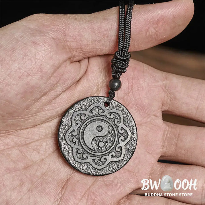 Buddha Stones Tai Chi Yin Yang Symbol Authentic Shungite Stone Inner Strength Necklace Pendant - BWOOOH - Shungite