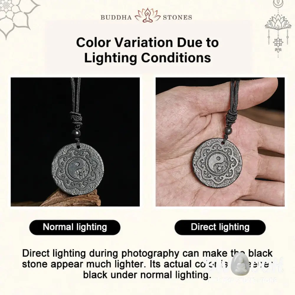Buddha Stones Tai Chi Yin Yang Symbol Authentic Shungite Stone Inner Strength Necklace Pendant - BWOOOH - Shungite