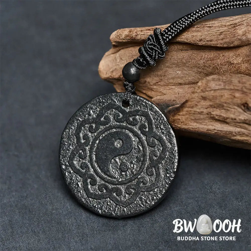 Buddha Stones Tai Chi Yin Yang Symbol Authentic Shungite Stone Inner Strength Necklace Pendant - BWOOOH - Shungite
