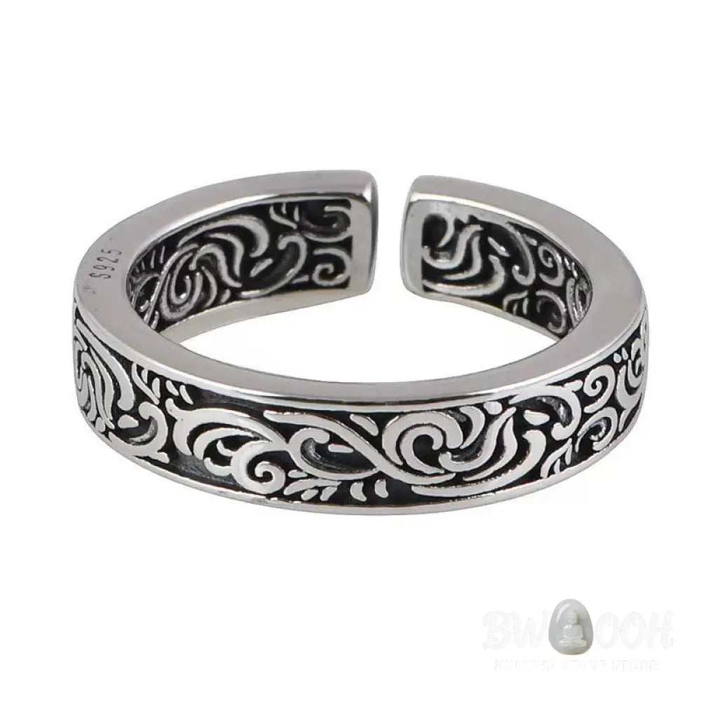 Buddha Stones Tang Dynasty Flower Design Copper Luck Adjustable Ring - BWOOOH - Adjustable - Ring