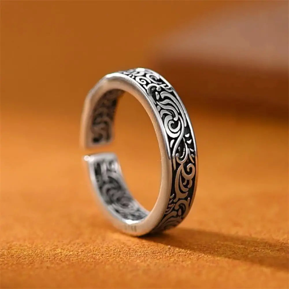 BWOOOH Tang Dynasty Flower Design Copper Luck Adjustable Ring — Copper spiritual jewelry for spiritual healing and mindful...