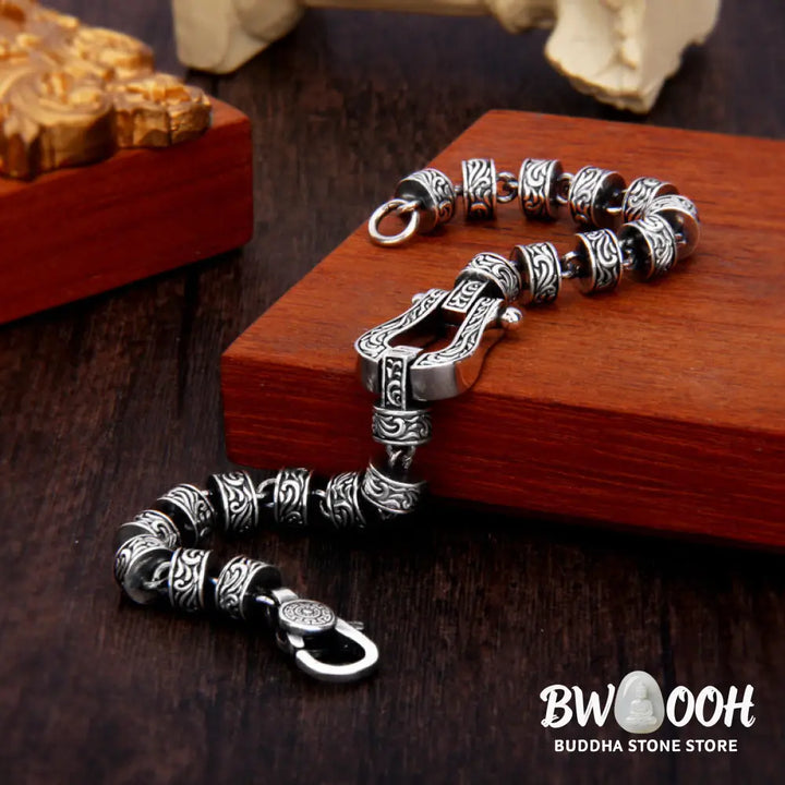 Buddha Stones Tang Dynasty Flower Design Copper Luck Buckle Bracelet - BWOOOH - Bracelet