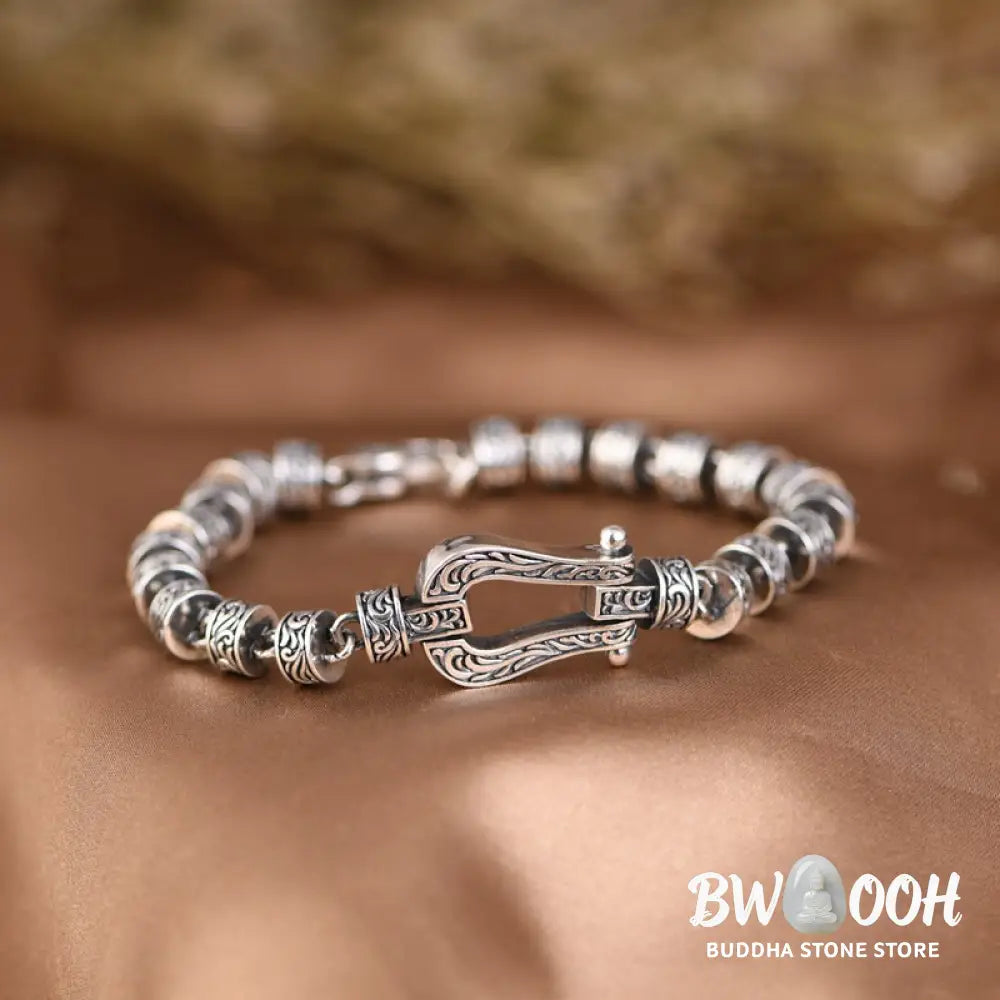 Buddha Stones Tang Dynasty Flower Design Copper Luck Buckle Bracelet - BWOOOH - Bracelet