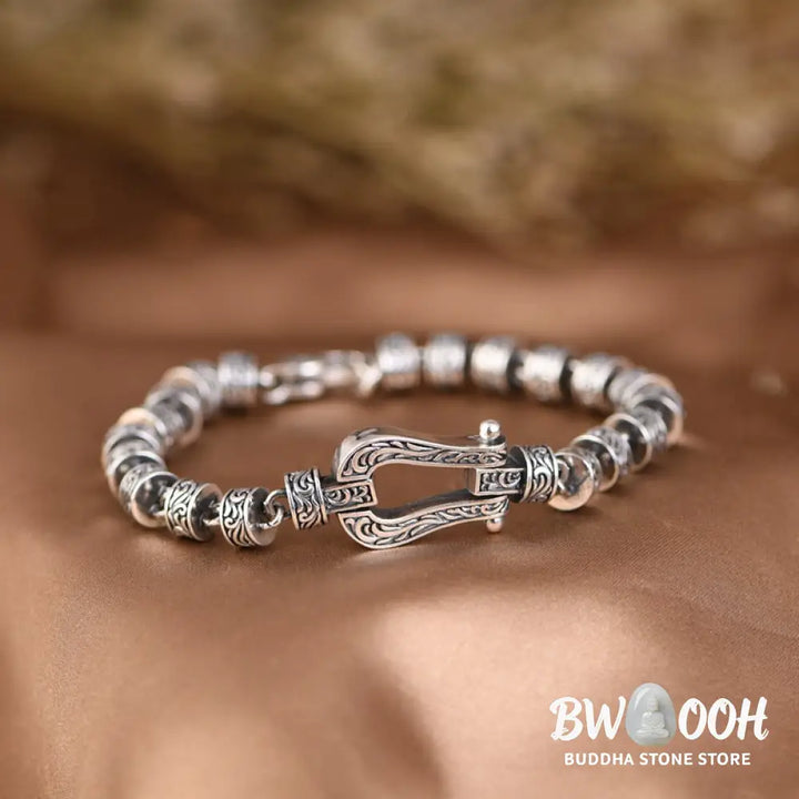 Buddha Stones Tang Dynasty Flower Design Copper Luck Buckle Bracelet - BWOOOH - Bracelet