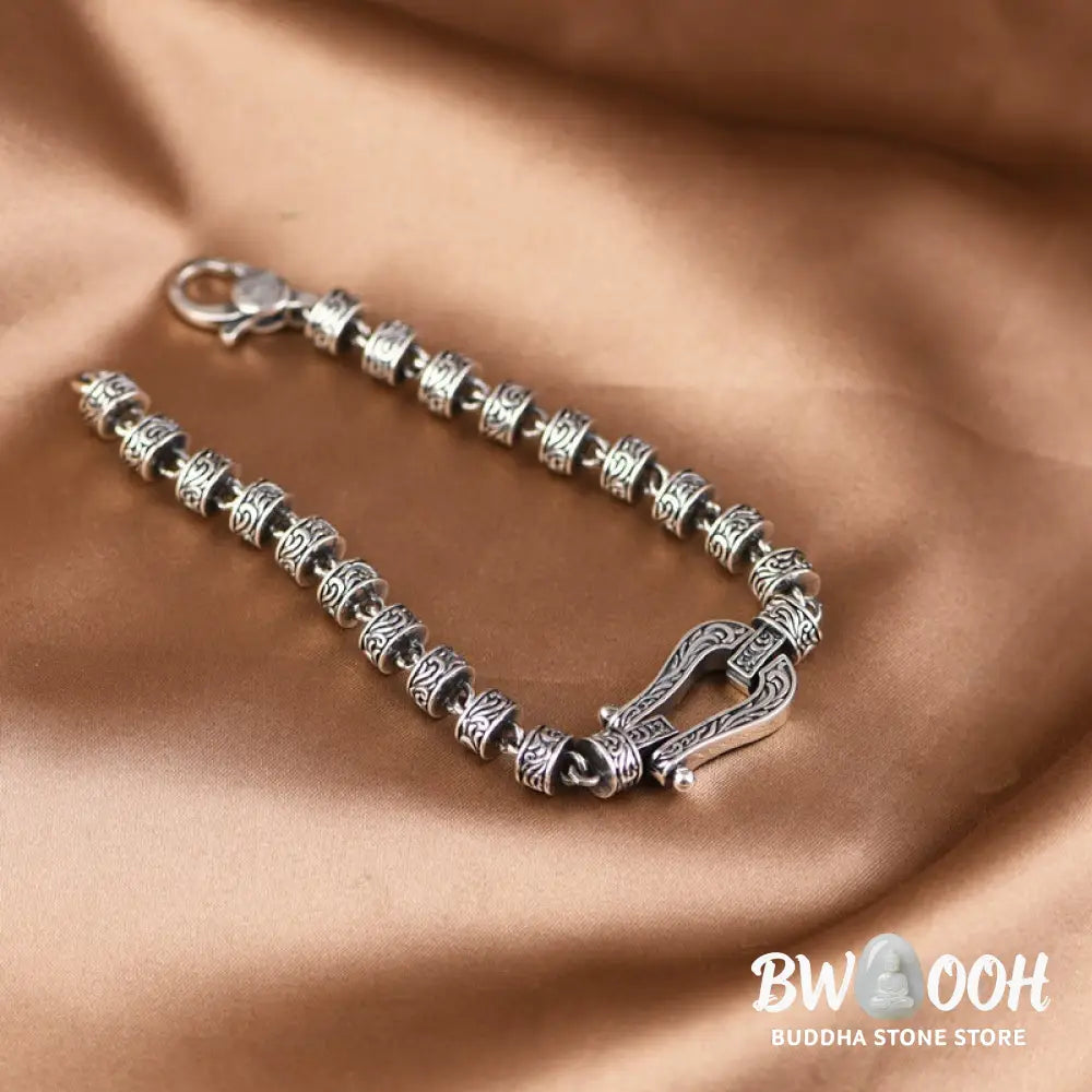 Buddha Stones Tang Dynasty Flower Design Copper Luck Buckle Bracelet - BWOOOH - Bracelet
