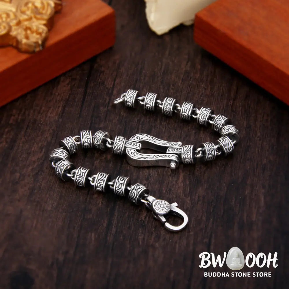 Buddha Stones Tang Dynasty Flower Design Copper Luck Buckle Bracelet - BWOOOH - Bracelet