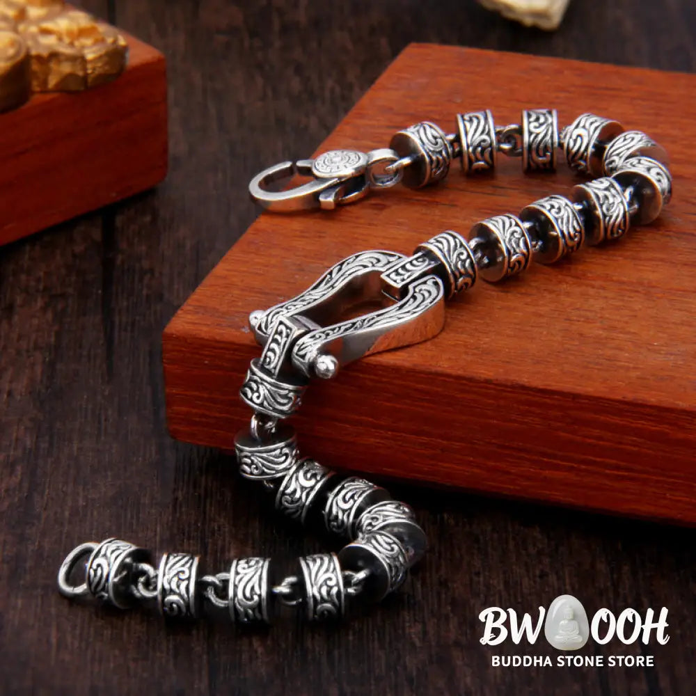 Buddha Stones Tang Dynasty Flower Design Copper Luck Buckle Bracelet - BWOOOH - Bracelet