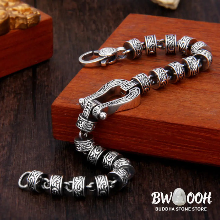 Buddha Stones Tang Dynasty Flower Design Copper Luck Buckle Bracelet - BWOOOH - Bracelet