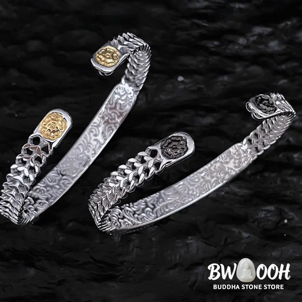 Buddha Stones Tang Dynasty Flower Design Engraved Copper Luck Cuff Bracelet Bangle Adjustable Ring - BWOOOH - Bracelet