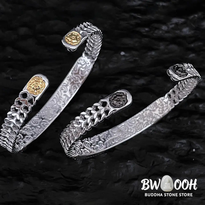 Buddha Stones Tang Dynasty Flower Design Engraved Copper Luck Cuff Bracelet Bangle Adjustable Ring - BWOOOH - Bracelet