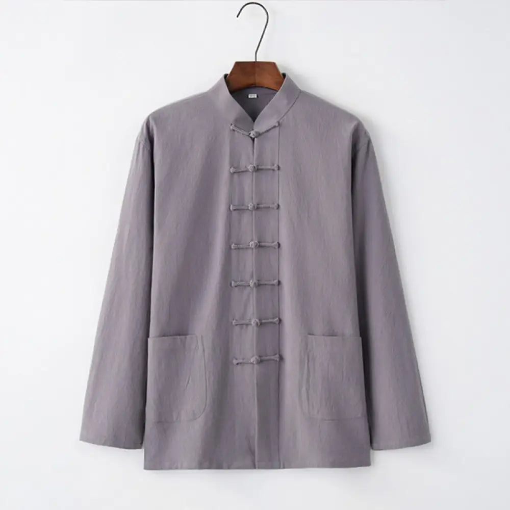 BWOOOH Tang Frog-Button Long Sleeve Shirt Cotton Men&