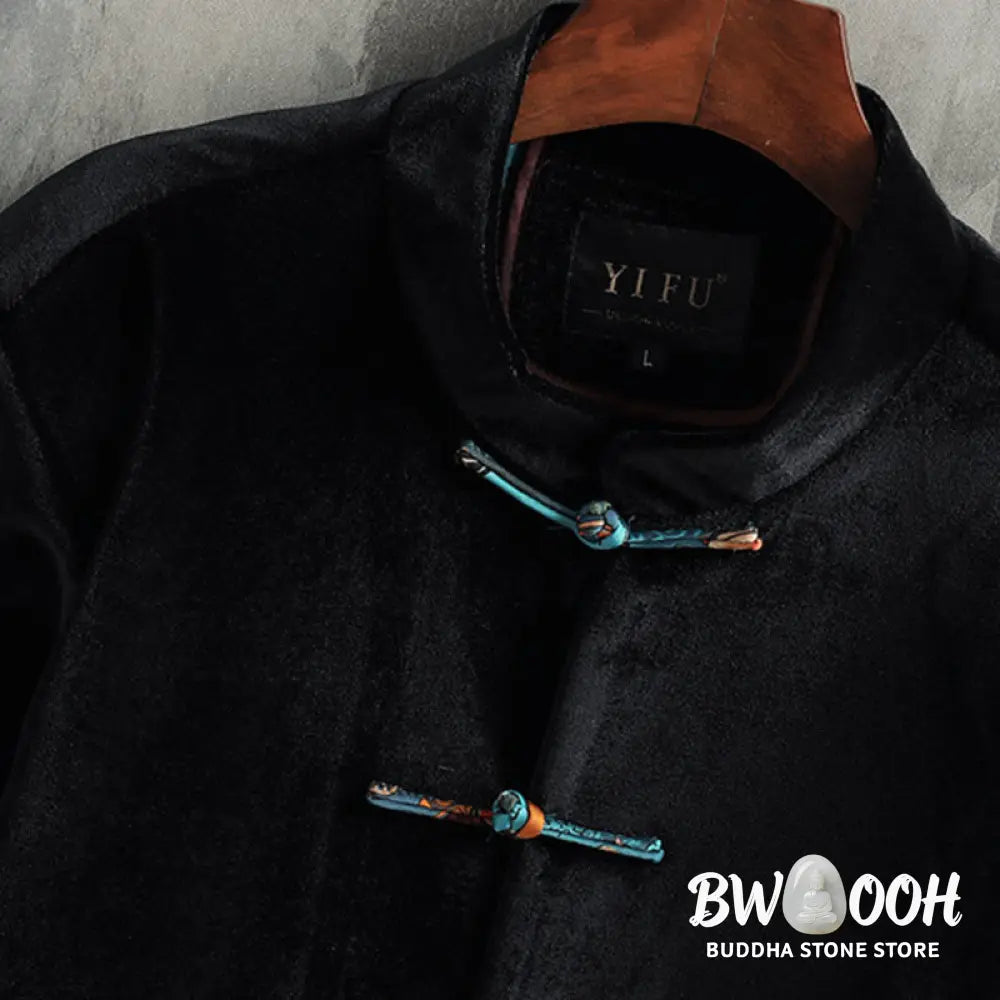 Buddha Stones Tang Suit Frog-button Round Neck Cotton Men’s Jacket Shirt Clothing - Men’s Jacket Shirt