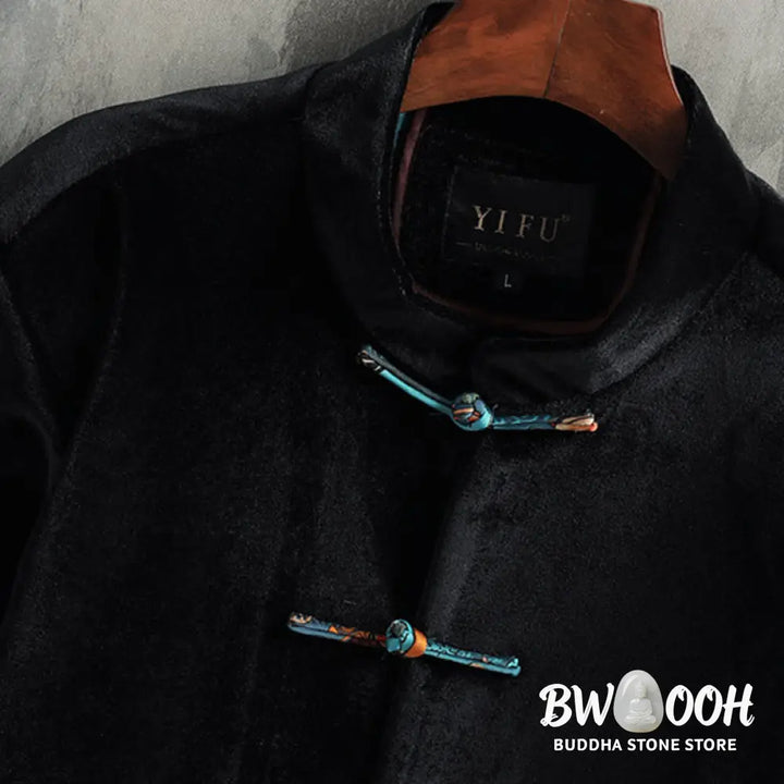 Buddha Stones Tang Suit Frog-button Round Neck Cotton Men’s Jacket Shirt Clothing - Men’s Jacket Shirt