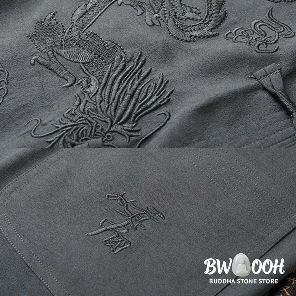 Buddha Stones Tang Suit Hanfu Chinese Dragon Traditional Kung Fu Uniform Short Sleeve Tops and Pants Clothing Men’s Set