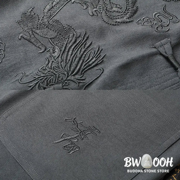 Buddha Stones Tang Suit Hanfu Chinese Dragon Traditional Kung Fu Uniform Short Sleeve Tops and Pants Clothing Men’s Set