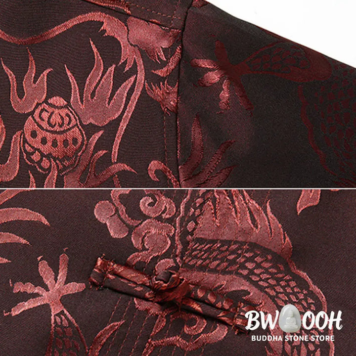 Buddha Stones Tang Suit Men Hanfu Chinese Dragon Traditional Clothes Kung Fu Shirt Uniform Long Sleeved Coat Tops and