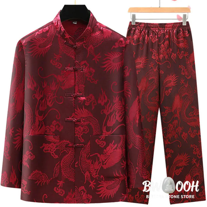 Buddha Stones Tang Suit Men Hanfu Chinese Dragon Traditional Clothes Kung Fu Shirt Uniform Long Sleeved Coat Tops and