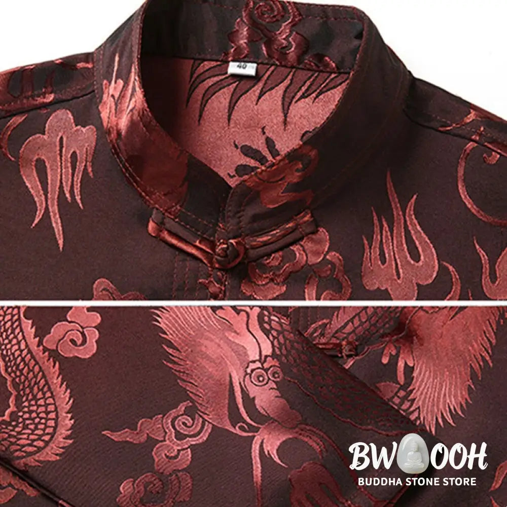 Buddha Stones Tang Suit Men Hanfu Chinese Dragon Traditional Clothes Kung Fu Shirt Uniform Long Sleeved Coat Tops and