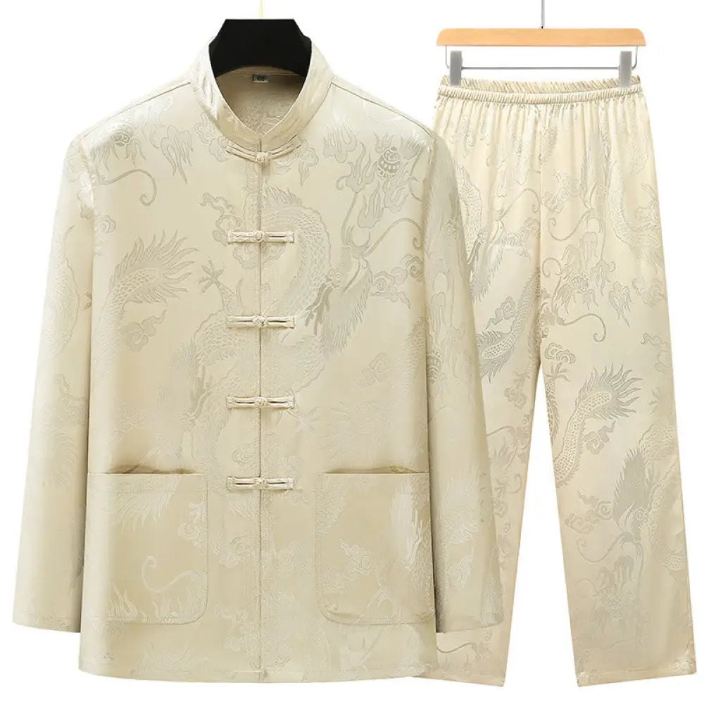 Buddha Stones Tang Suit Men Hanfu Chinese Dragon Traditional Clothes Kung Fu Shirt Uniform Long Sleeved Coat Tops and