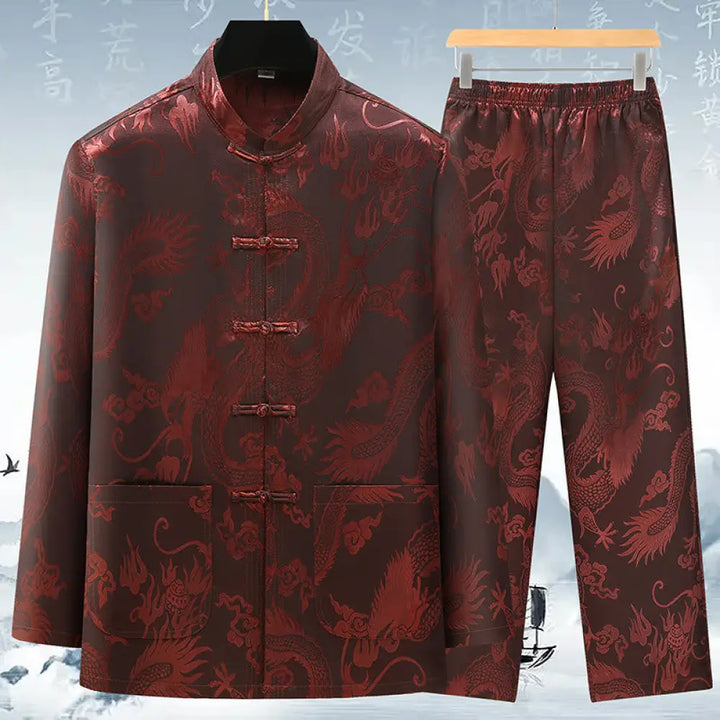 Buddha Stones Tang Suit Men Hanfu Chinese Dragon Traditional Clothes Kung Fu Shirt Uniform Long Sleeved Coat Tops and