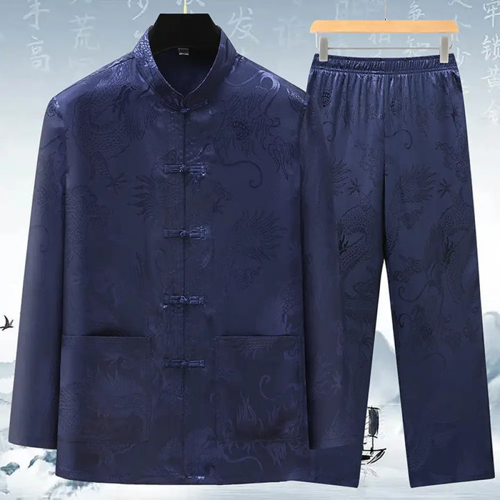 Buddha Stones Tang Suit Men Hanfu Chinese Dragon Traditional Clothes Kung Fu Shirt Uniform Long Sleeved Coat Tops and