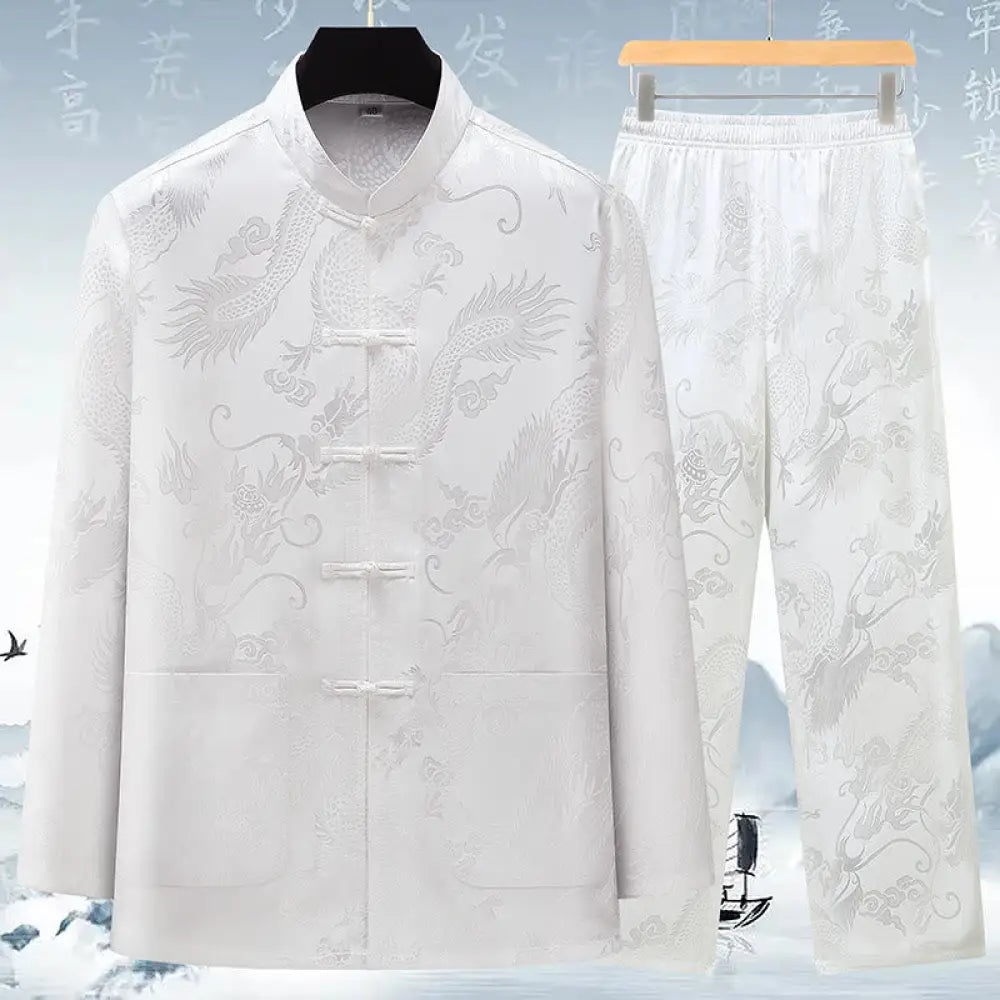 Buddha Stones Tang Suit Men Hanfu Chinese Dragon Traditional Clothes Kung Fu Shirt Uniform Long Sleeved Coat Tops and