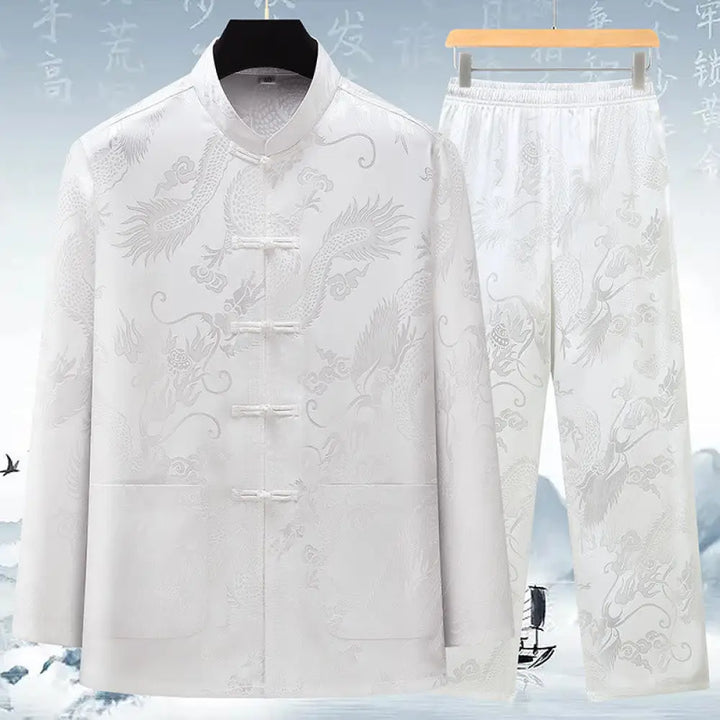 Buddha Stones Tang Suit Men Hanfu Chinese Dragon Traditional Clothes Kung Fu Shirt Uniform Long Sleeved Coat Tops and
